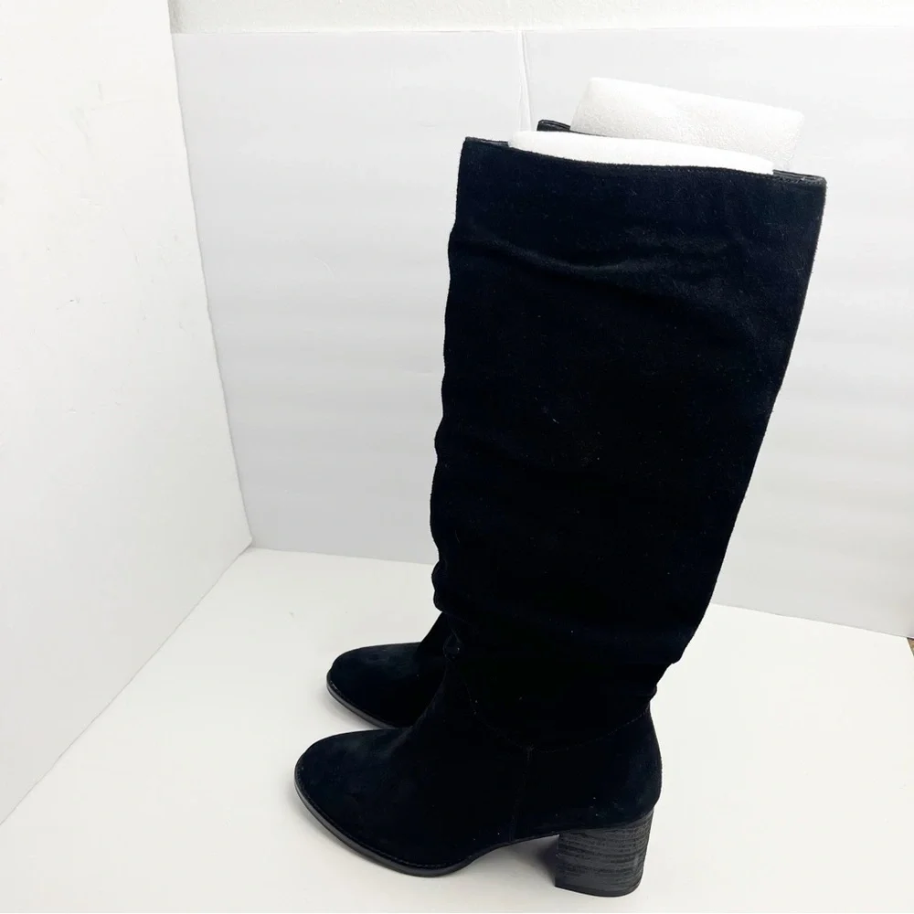 BLONDO Nada Black Leather Stacked Heel Waterproof Knee High Boots, Size 9.5